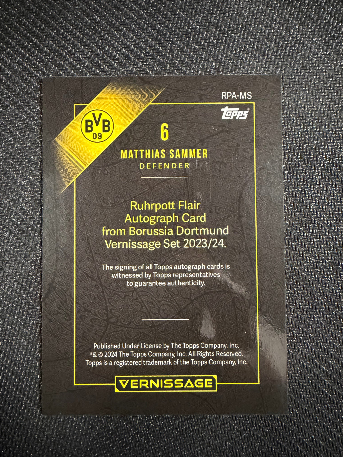 Topps Vernissage BVB 2024 MATTHIAS SAMMER Autogramm Borussia Dortmund