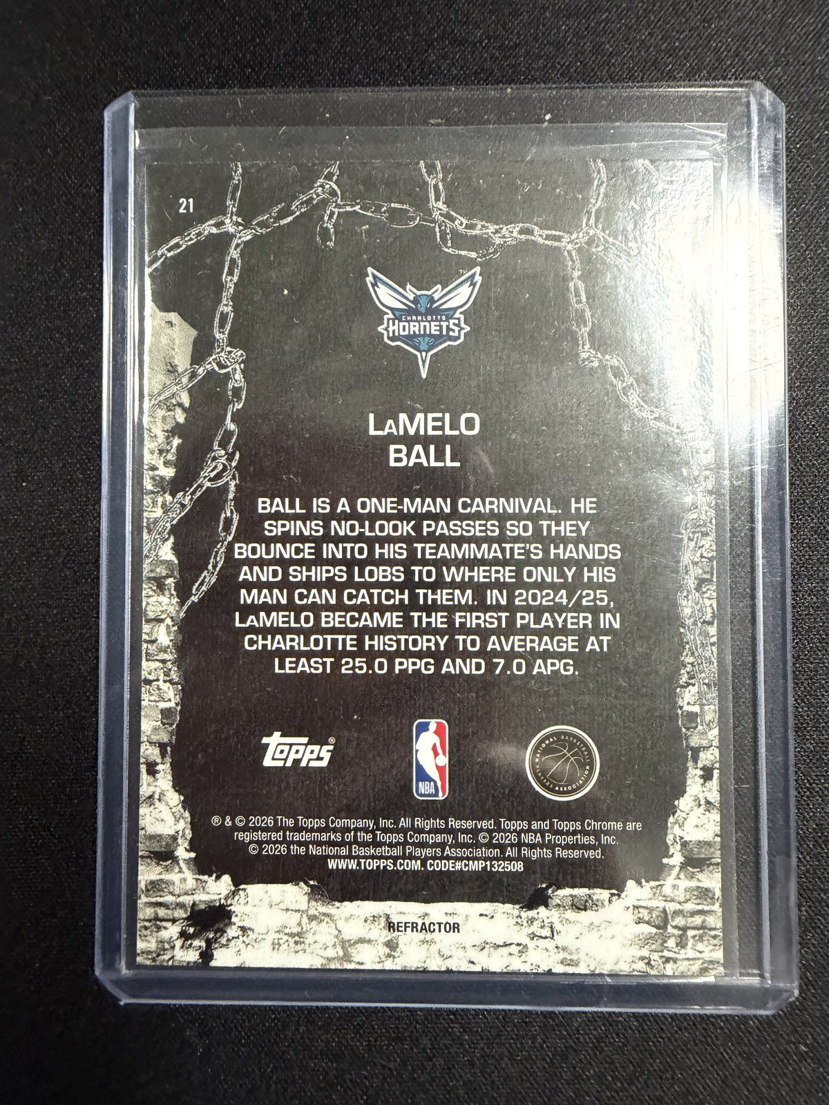 Topps Cactus Jack NBA 2025/26 LaMello Ball Refractor Card Charlotte Hormets
