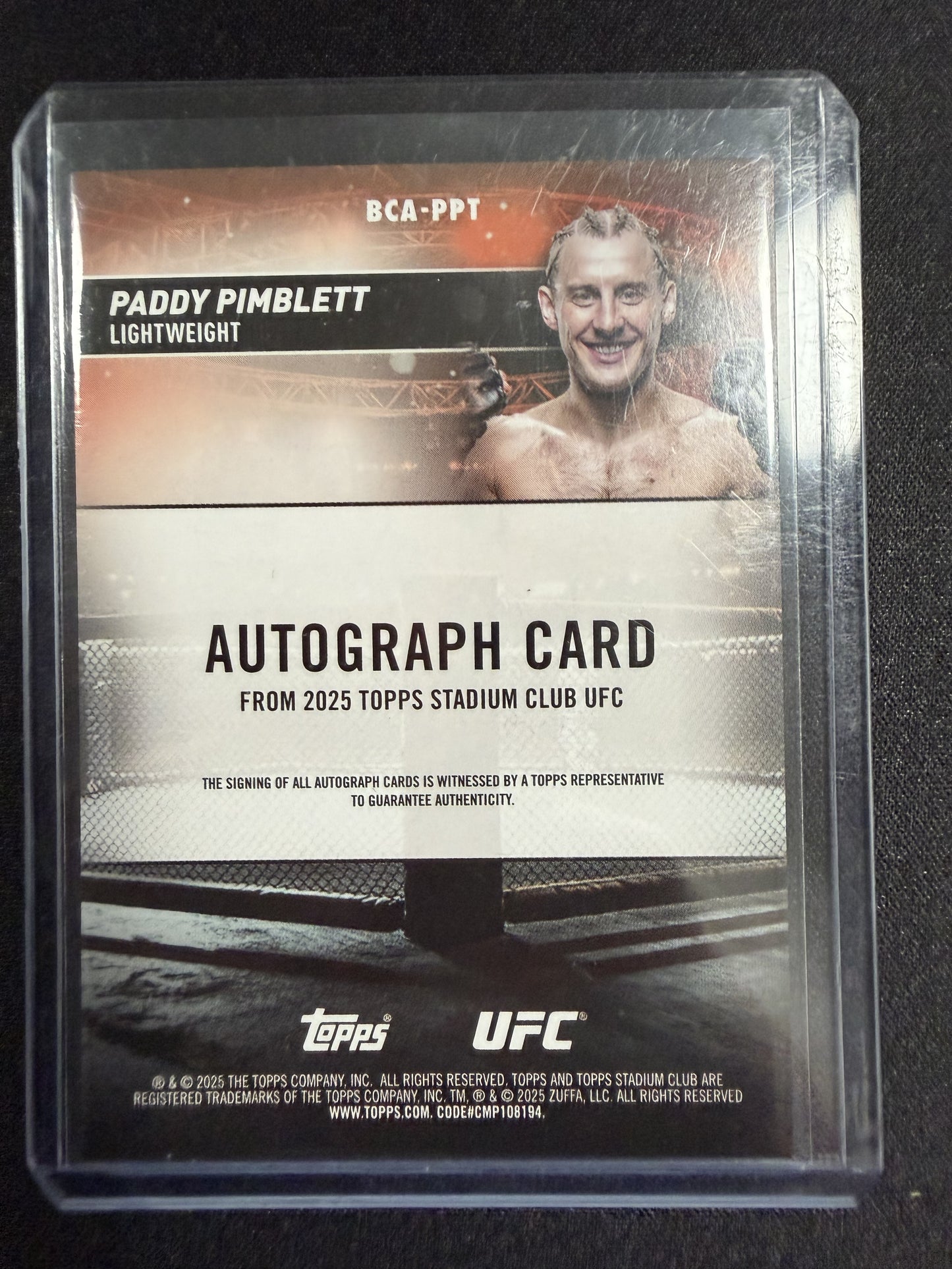 Topps UFC Stadium Club Chrome Paddy "The Baddy" Pimblett On Card Autogramm 2025
