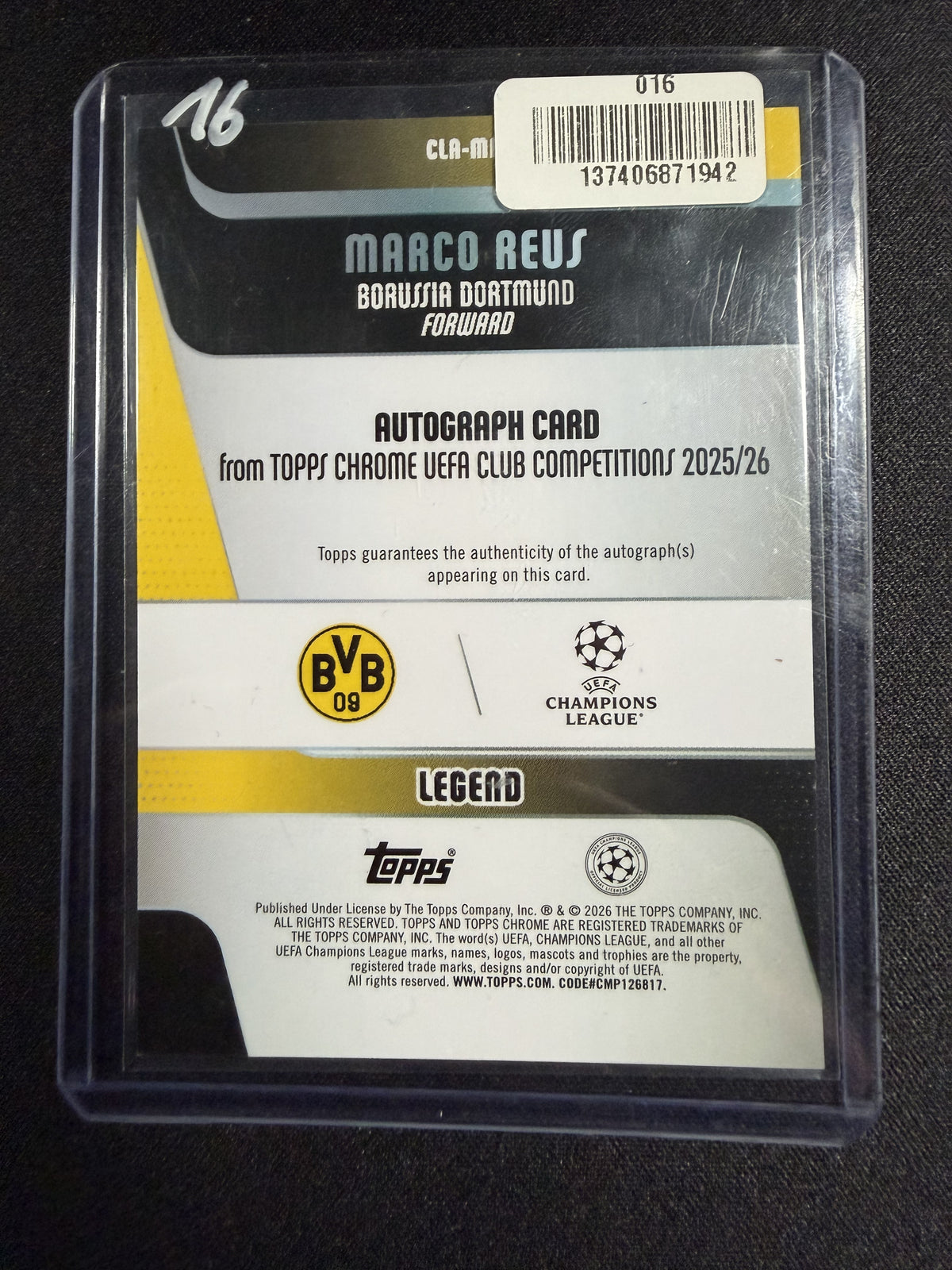 Topps UEFA Club Competitions 2025/26 Marco Reus Auto Pink Lava /250