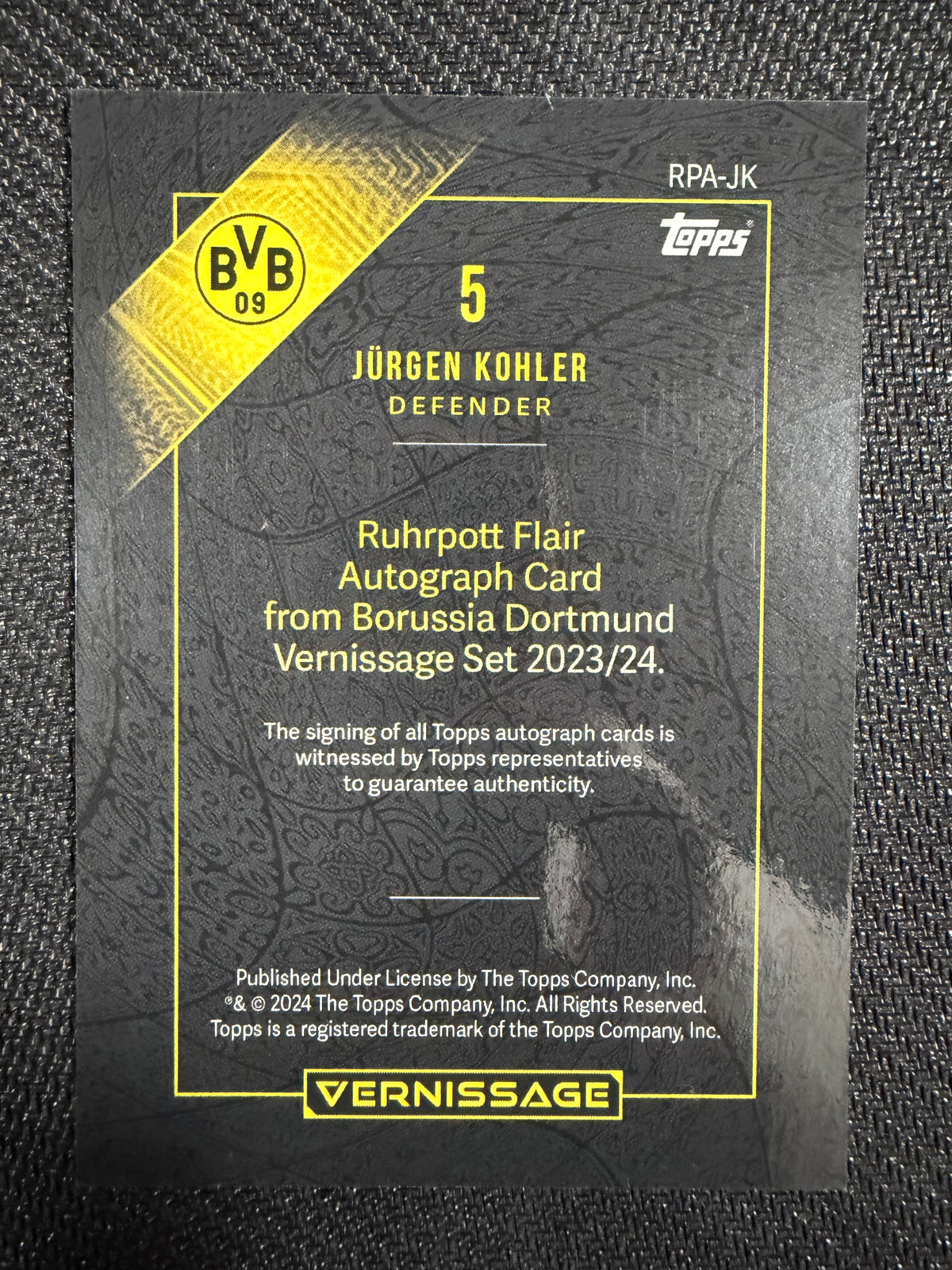 Topps BVB Vernissage JÜRGEN KOHLER Autogramm 2024 Borussia Dortmund