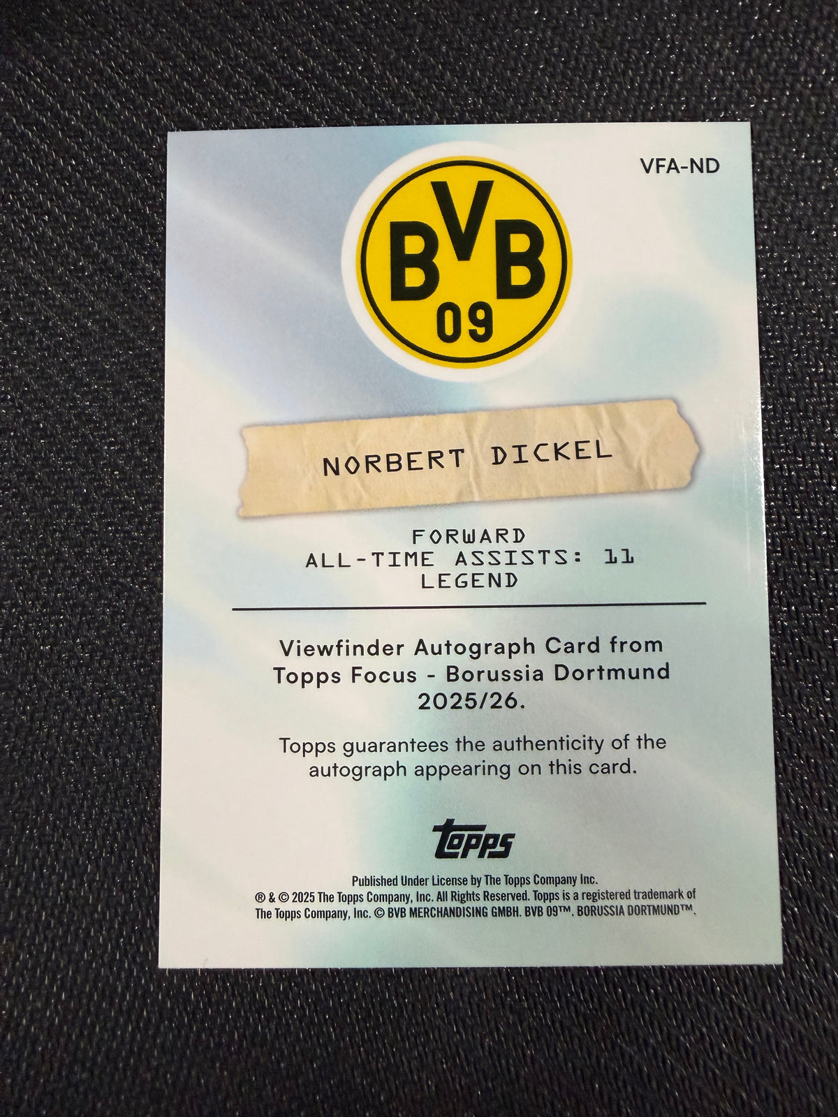 Topps Focus BVB 25/26 Norbert Dickel Auto Numbered /75
