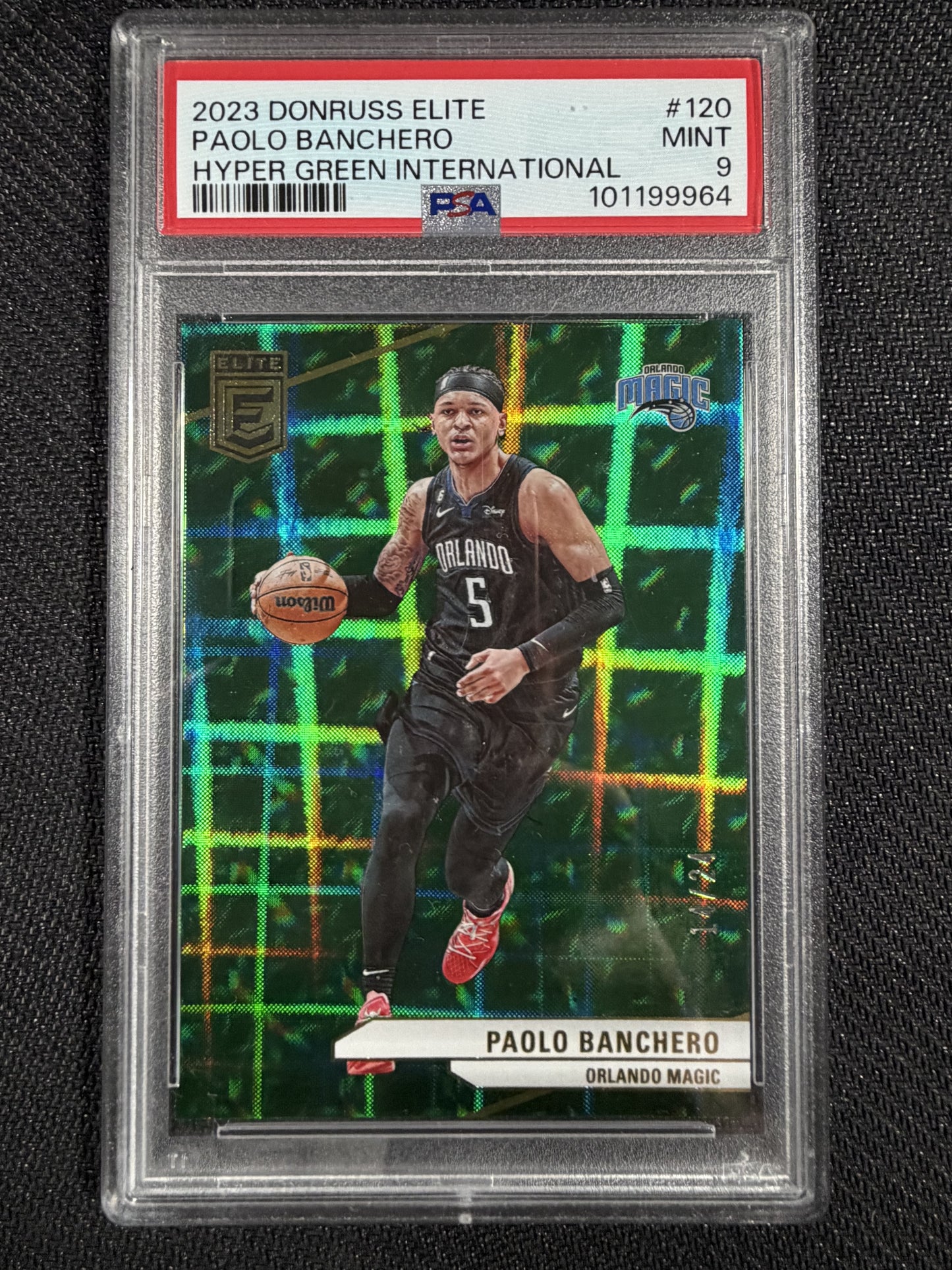 Donruss Elite 2023-24 Paolo Banchero Orlando Magic #120 Hyper Green /24 PSA 9