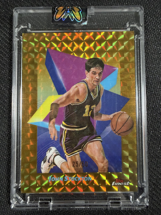 John Stockton Topps Finest Gold Geometric Refractor /50 #25/50 Utah Jazz SSP