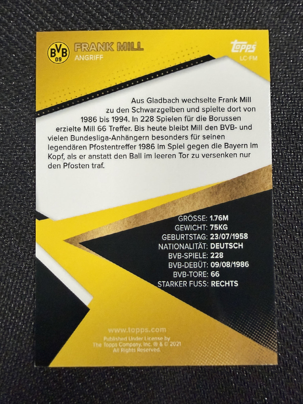 Topps Borussia Dortmund Team Set 2021-22 LEGENDE Frank Mill #/170