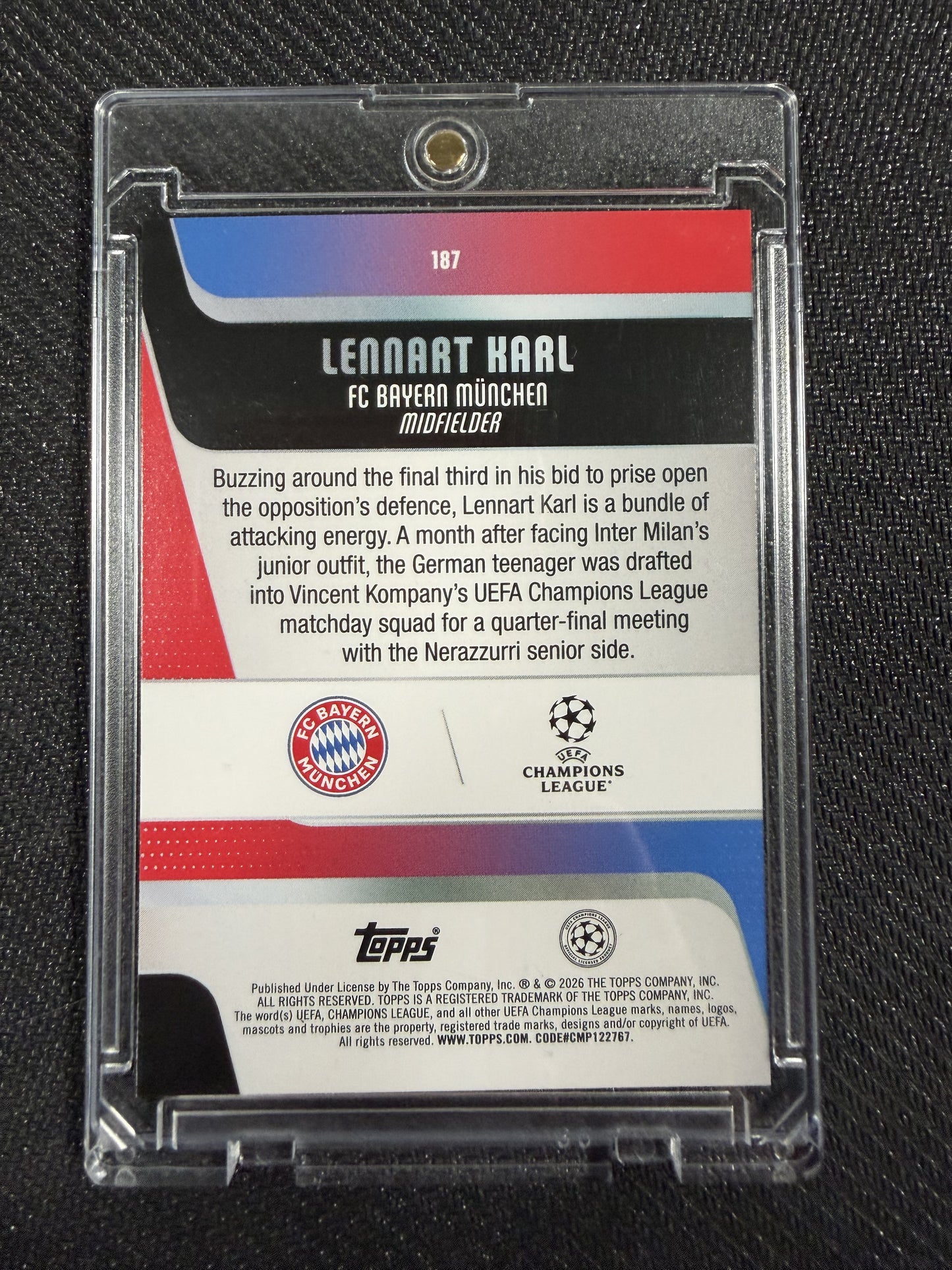 Topps UCC 25/26 Lennart Karl Bayern München Purple RC 192/250 #187