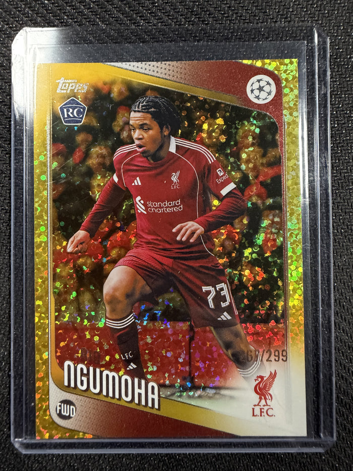 Rio Ngumoha Liverpool RC Topps UCC 25/26 Yellow Speckle Refractor /299