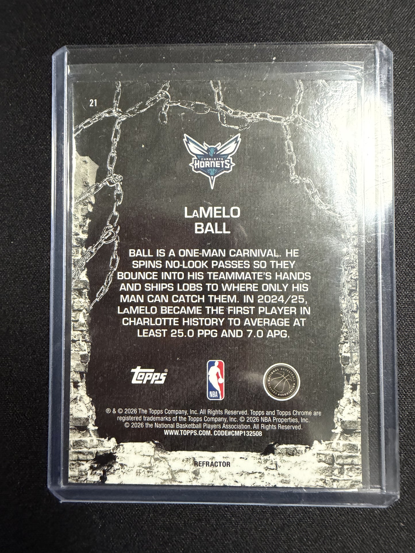Topps Cactus Jack NBA 2025/26 LaMello Ball Refractor Card Charlotte Hormets